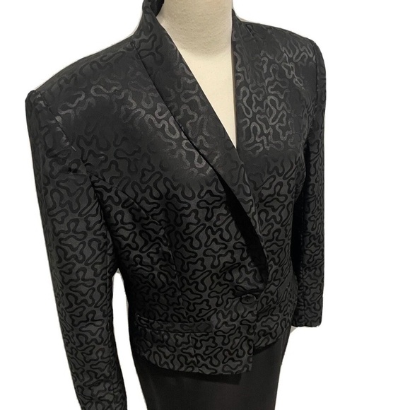 Counterparts Jackets & Blazers - Vintage 80s Counterparts Black Satin Jacquard Evening Jacket Shawl Collar 8